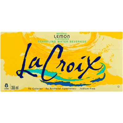 La Croix Sparkling Water Beverage Natural Lemon Flavoured 8 Cans 355 ml 