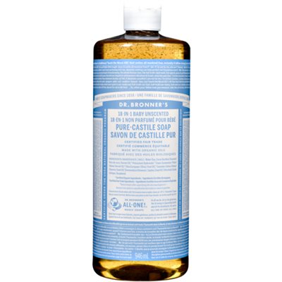 Dr. Bronner's 18-en-1 Non Parfumé pour Bébé Savon de Castille Pur 946 ml