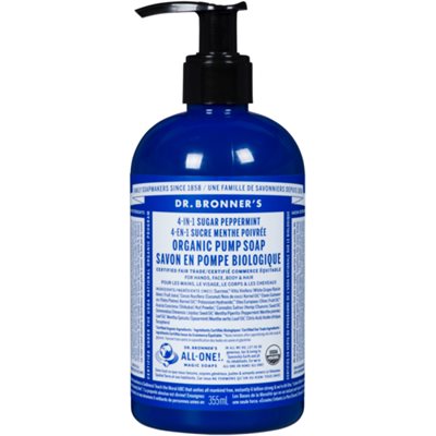 Dr. Bronner's 4-in-1 Sugar Peppermint Organic Pump Soap 355 ml 12oz / 