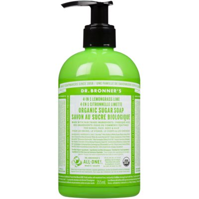 Dr. Bronner's Savon au Sucre Biologique 4-en-1 Citronnelle Limette 355 ml