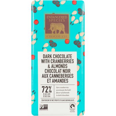 Endangered Species Chocolate Chocolat Noir aux Canneberges et Amandes 85 g