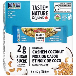Taste Of Nature Organic Coconut Cashew Bar (2G Sugar)