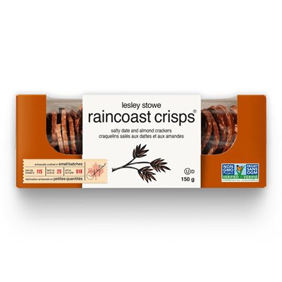 Lesley Stowe Raincoast Crisps - Craquelins salés aux dattes et aux amandes 150 g