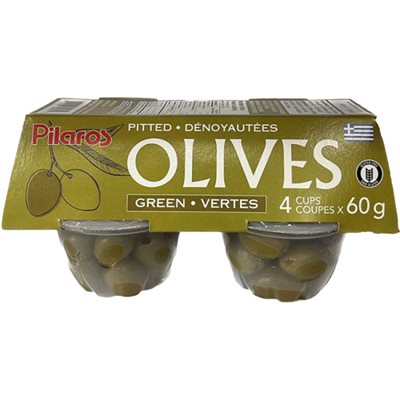 Pilaros Green pitted olives in cups