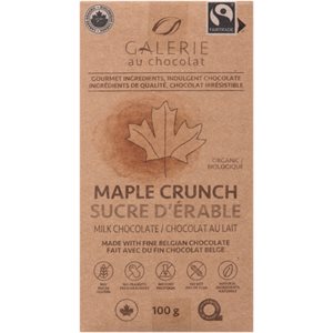 Galerie au Chocolat au Lait Sucre d'érable Biologique 100 g