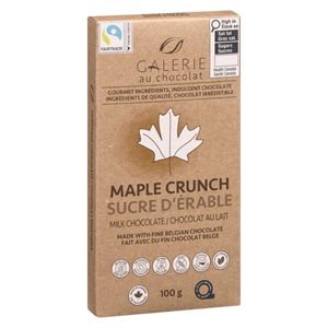 Galerie Au Chocolat Tablette De Chocolat Au Lait Sucre D'Érable Équitable 100G