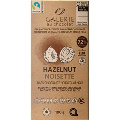 Galerie au Chocolat Hazelnut 72% Cocoa Dark Chocolate Bar 100g
