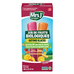 Mrs. J's Natural Strawberry Mango & Orange Pineapple Organic Juice Pops 12x40ml