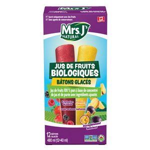 Mrs. J's Natural Tropical Passion & Berry Blast Organic Juice Pops 12x40ml