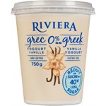 Maison Riviera Yogourt Grec Vanille Réduit En Sucre 0% Mg 750g