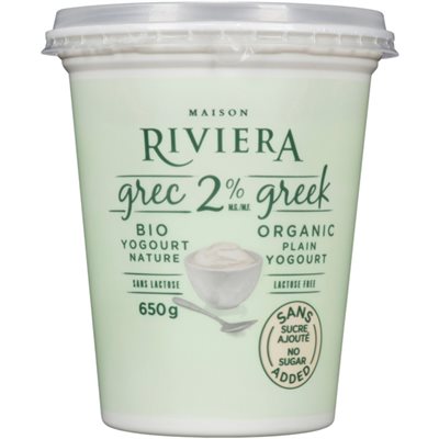 Maison Riviera Yogourt Grec Bio Nature Sans sucre Aj 2% Mg 650g Maison Riviera Yogourt Grec Bio Nature Sans sucre Aj 2% Mg 650g