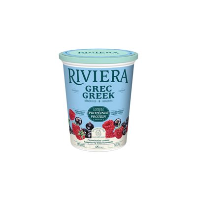 Riviera Yogourt Grec 0% Framboise Cassis 650G Riviera Yogourt Grec 0% Framboise Cassis 650G