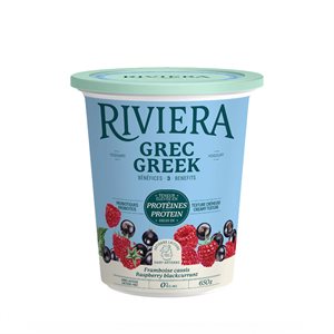 Riviera Greek Yogourt 0% Raspberry Blackcurrant 650g
