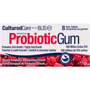 CulturedCare ProbioticGum with Blis K12 Organic Raspberry-Pomegranate Flavour 8 Gum Tablets 12 g 12g