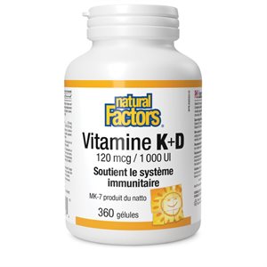 Natural Factors Vitamin K+D 120 mcg / 1000 IU 360 Softgels