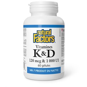 Natural Factors Vitamine K+D 120 mcg / 1 000 UI 60 gélules