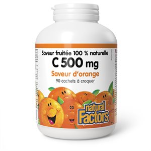 Natural Factors C 500 mg 100% Natural Fruit Chew 500 mg 90 Chewable Wafers Tangy Orange