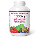 Natural Factors  C 500 mg 100% Natural Fruit Chew  500 mg  90 Chewable Wafers Four Mixed Fruit Flavours