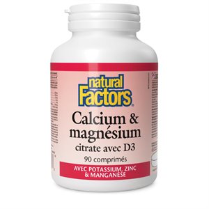 Natural Factors Calcium & magnésium citrate avec D3 avec potassium, zinc & manganèse 90 comprimés