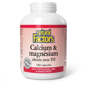 Natural Factors Calcium & Magnesium Citrate with D3 Plus Potassium, Zinc & Manganese 180 Capsules