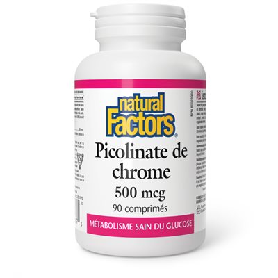Natural Factors Picolinate de chrome 500 mcg 90 comprimés Natural Factors Picolinate de chrome 500 mcg 90 comprimés
