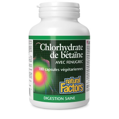 Natural Factors Chlorhydrate de bétaïne avec fenugrec 180 capsules végétariennes