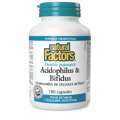 Natural Factors Acidophilus et Bifidus Double puissance 10 milliards de cellules actives 180 capsules