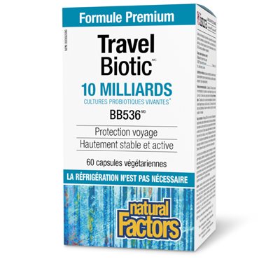 Natural Factors Travel Biotic BB536 10 milliards cultures probiotiques vivantes 60 capsules végétariennes