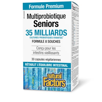 Natural Factors Multiprobiotique Seniors 35 milliards cultures probiotiques vivantes 30 capsules végétariennes