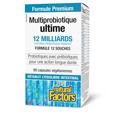 Natural Factors Multiprobiotique ultime 12 milliards cultures probiotiques vivantes 60 capsules végétariennes