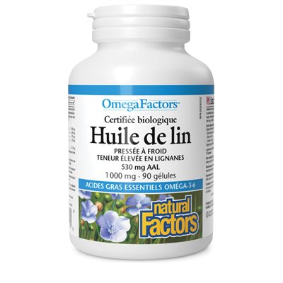 Natural Factors Huile de lin certifiée biologique 1 000 mg 90 gélules