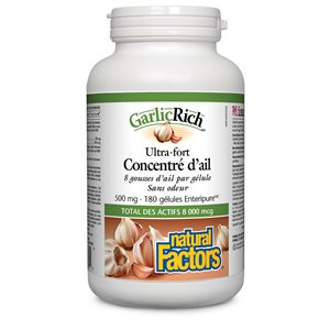 Natural Factors GarlicRich Ultra-fort Concentré d’ail 500 mg 180 gélules Enteripure