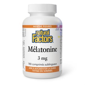 Natural Factors Mélatonine 3 mg 180 comprimés sublinguaux menthe poivrée