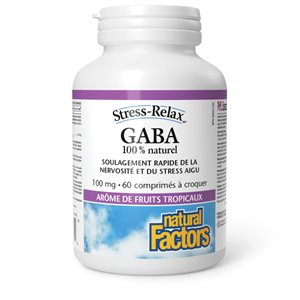 Natural Factors GABA 100 % naturel 100 mg 60 comprimés à croquer arôme de fruits tropicaux
