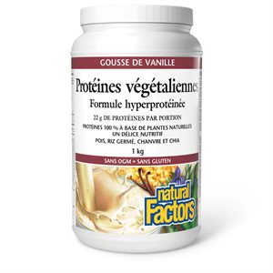 Natural Factors Protéines végétaliennes Formule hyperprotéinée 1 kg poudre à la vanille