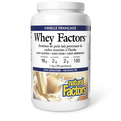 Natural Factors Whey Factors Protéine de petit-lait 1 kg poudre vanille française