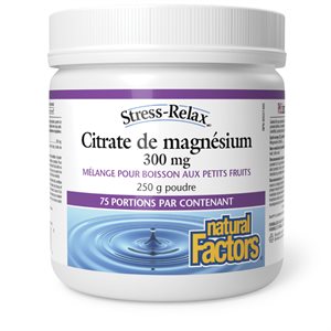 Natural Factors Citrate de magnésium 300 mg 250 g poudre saveur de petits-fruits