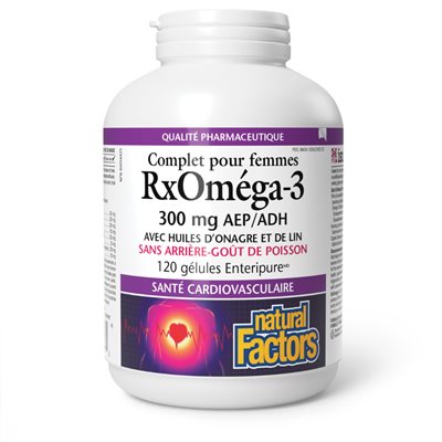 Natural Factors Women's Complete RxOmega-3 With Evening Primrose & Flaxseed Oils 300 mg EPA / DHA 120 Enteripure® Softgels