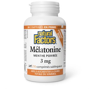 Natural Factors Mélatonine 3 mg 210 comprimés sublinguaux menthe poivrée