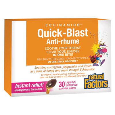Natural Factors Quick-Blast 30 Liquid-Gel Softchews Eucalyptus, Peppermint, Lemon Natural Factors Quick-Blast 30 Liquid-Gel Softchews Eucalyptus, Peppermint, Lemon