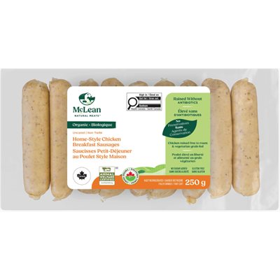 Mclean Meats Saucisses Petit-Déjeuner au Poulet Biologique Style Maison 250g