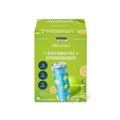 Organika Électrolytes Effervescents Citron-Lime 355 Ml Boîte De 4