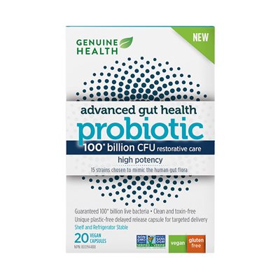 Genuine Health Advanced Gut Health Probiotic High Potency, 100 Billion CFU, 15 Diverse Strains 20 caps