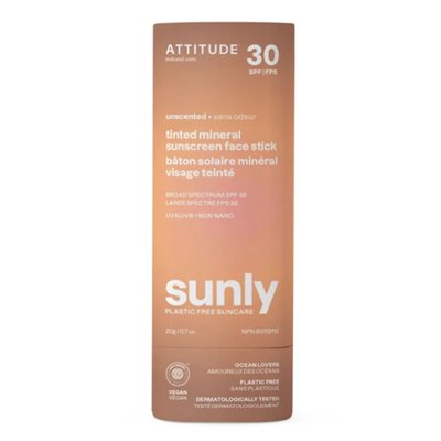Attitude Sunly bâton solaire minéral visage teinté sans odeur SPF 30 20 g Attitude Sunly bâton solaire minéral visage teinté sans odeur SPF 30 20 g