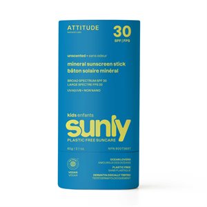 Attitude Sunly Bâton Solaire Minéral Non Parfumé Fps 30 Pour Enfants 60 G