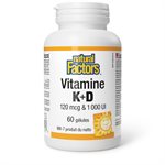 Natural Factors Vitamine K+D 120 mcg & 1 000 UI 60 gélules