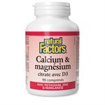 Natural Factors Calcium & magnésium citrate avec D3 avec potassium, zinc & manganèse   90 comprimés
