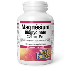Natural Factors Magnésium Bisclycinate Pur 200 mg 120 capsules végétariennes