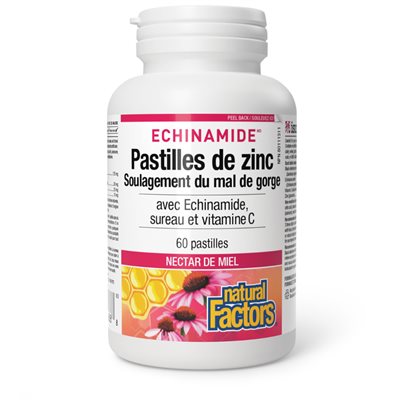 Natural Factors Zinc Lozenges with Echinamide, Elderberry & Vitamin C 60 Lozenges Honey Blossom