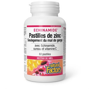 Natural Factors Pastilles de zinc avec Echinamide, sureau et vitamine C 60 pastilles Nectar de miel